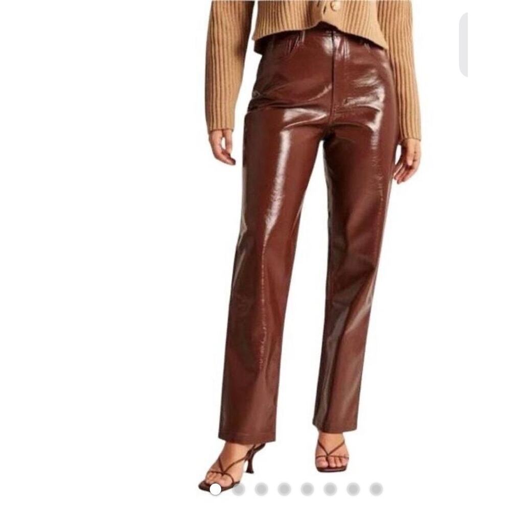 AF 90's Straight Ultra High Rise Faux Leather Chocolate Brown Pants Size 30/10